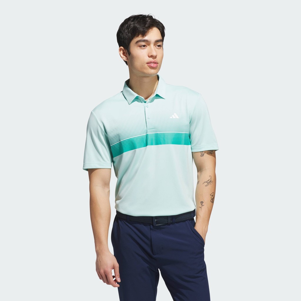 adidas กอล์ฟ เสื้อโปโลพิมพ์ลายทั้งตัว Performance ผู้ชาย สีเทอร์คอยส์ JL5247