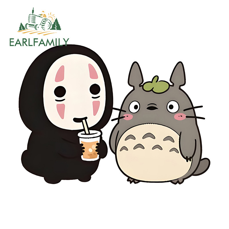 EARLFAMILY No Face Man พร้อม Totoro การ์ตูนรถสติกเกอร์แฟชั่นรถจักรยานยนต์กระดานโต้คลื่น Windows กันน้ํา Decal Occlusion Scratch ป้ายรถ ราคา ถูกที่สุด ดีลบีเคเค