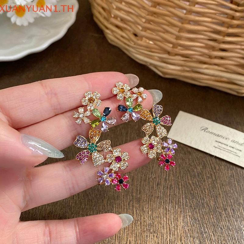 XUAN ต่างหูดอกไม้ Zircon สำหรับผู้หญิง สไตล์โรแมนติก หวานๆ พร้อมให้เป็นของขวัญพิเศษ
