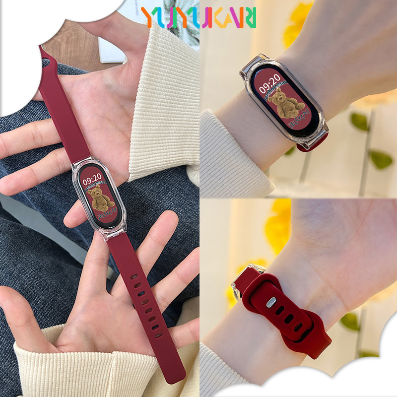 กรณีพีซีโปร่งใสสายรัดซิลิโคนสำหรับ for Smartwatch Xiaomi Smart Band 9 ฝาครอบคลุมหน้าจอยางกีฬานุ่มพร้อมอุปกรณ์เสริมฟิล์ม