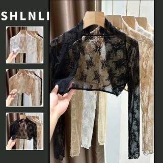 Large Size Loose Lace Printed Short Versatile Long-sleeved Sweater for Women's Spring and Summer