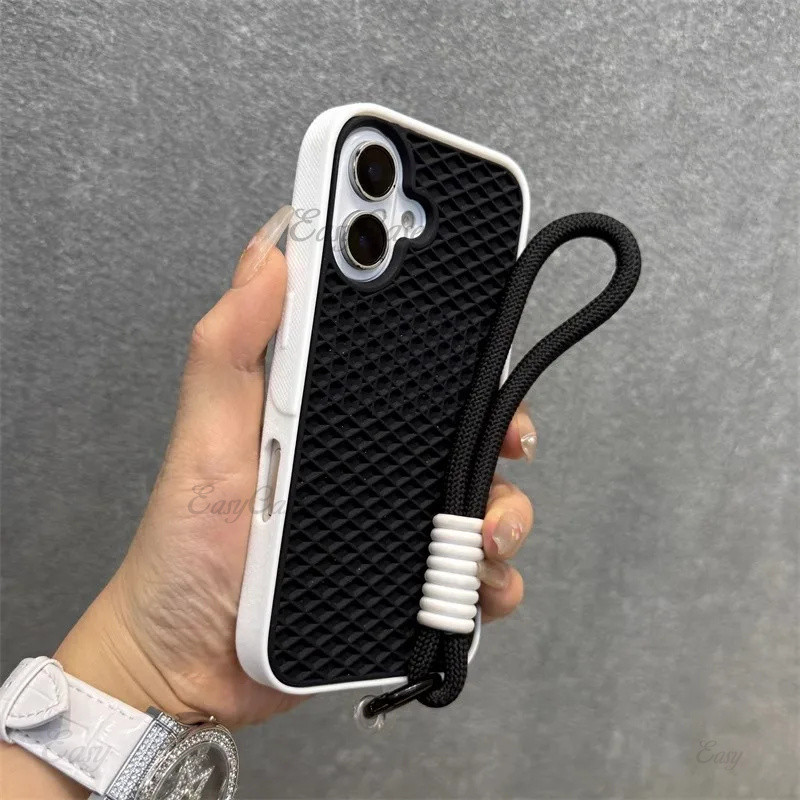 ที่ไม่ซ้ํากันวาฟเฟิลรองเท้าสําหรับiPhone 16 11 12 13 14 15 Pro Max X Xr Xs Max 7 8 Plusซิลิโคนอ่อนนุ่มเชือกเส้นเล็กสายรัดข้อมือ