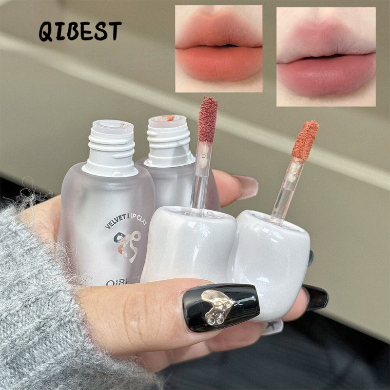 QIBEST Lip Glaze Matte Mist Lip Mud Velvet ความอิ่มตัวต่ํา