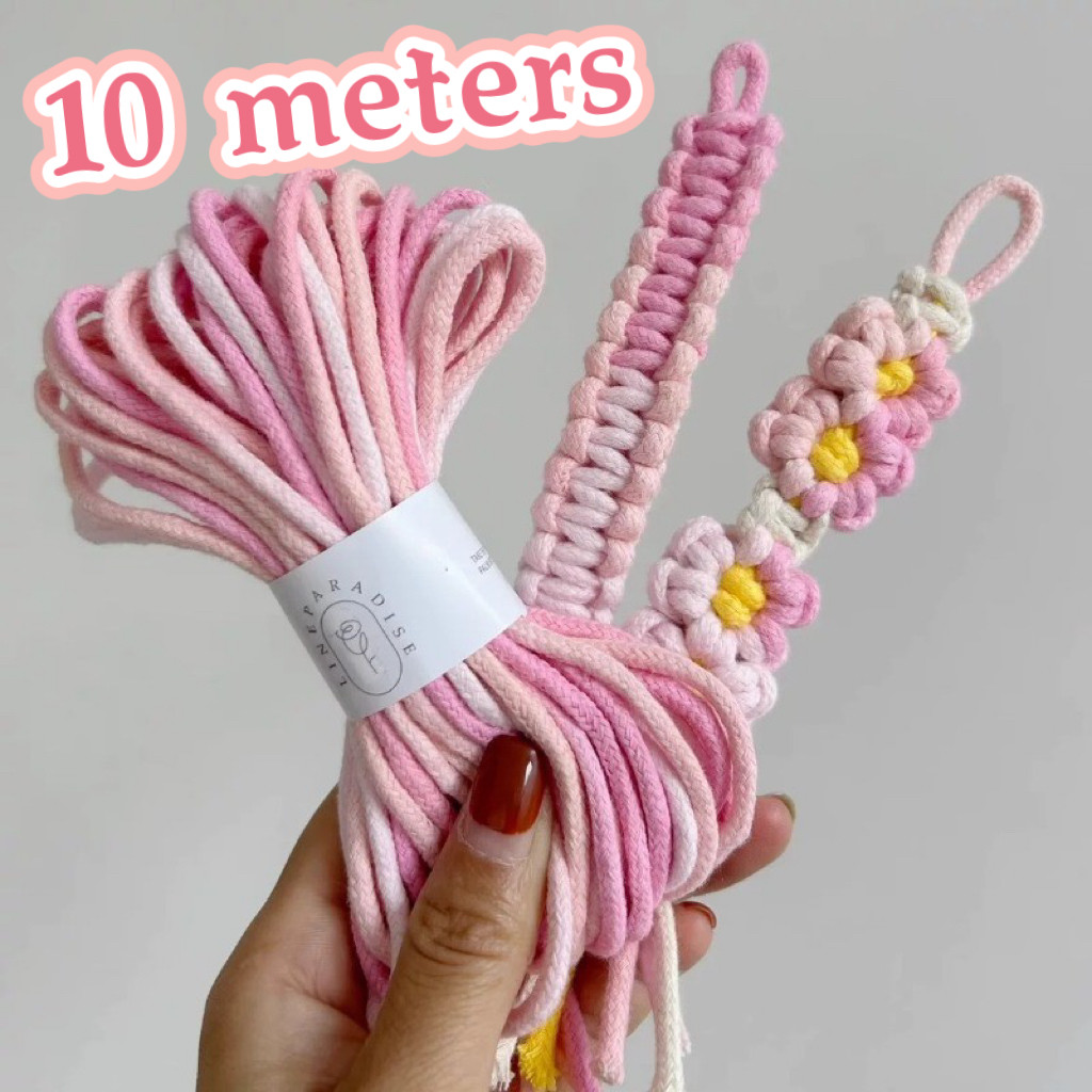 10m Braided Colourful Macrame เชือกผ้าฝ้าย 100% สําหรับทําสร้อยข้อมือจี้พวงกุญแจเครื่องประดับ