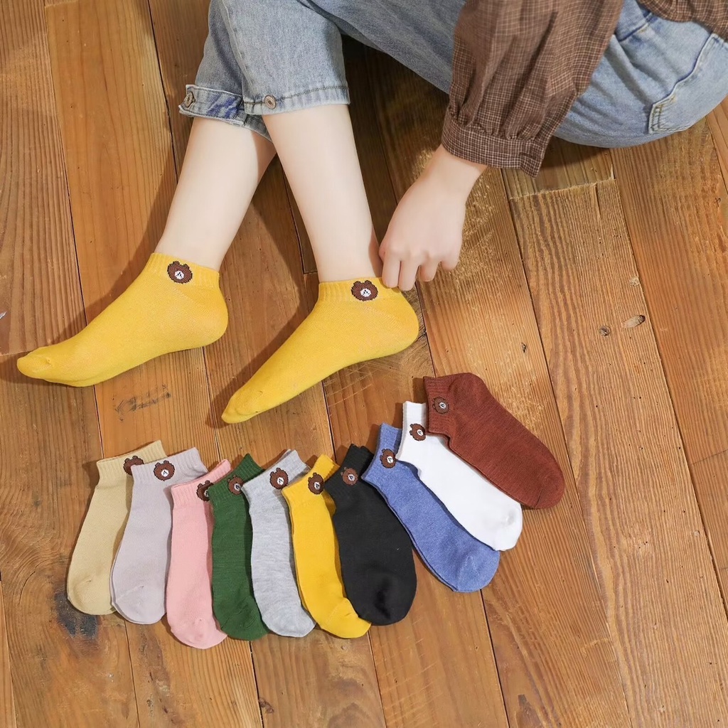 Riny 🧦ถุงเท้า ข้อสั้นผู้หญิง ลายหัวหมี เลือกสีได้ สั่ง 10 คู่แถมถุงหมี พร้อมส่ง#A007