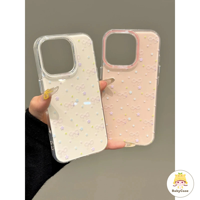 เคสไอโฟน 16 สำหรับ iPhone 13 15 11 16 14 12 Pro Max 15 16 14 Plus 15 14 13 16 Pro โบว์ดาวแสนหวานแสนโรแมนติกบนปก IMD ใหม่