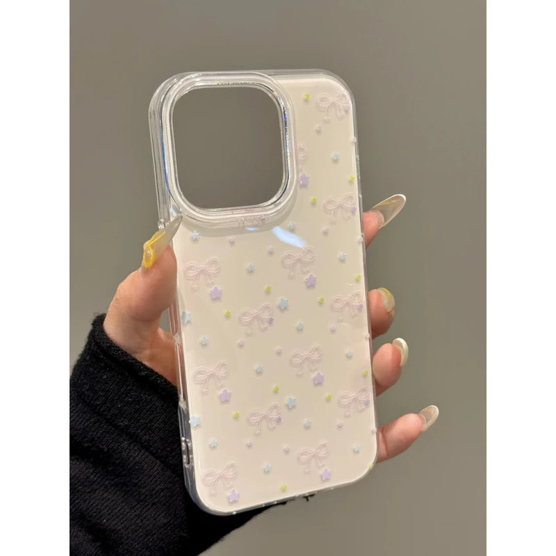 เคสไอโฟน 16 สำหรับ iPhone 13 15 11 16 14 12 Pro Max 15 16 14 Plus 15 14 13 16 Pro โบว์ดาวแสนหวานแสนโรแมนติกบนปก IMD ใหม่ - รูปที่ 3