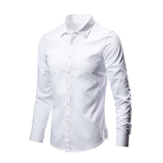 เสื้อเชิ้ตสีขาวผู้ชายแขนยาว สไตล์เกาหลี สวมใส่ได้ทั้งงานธุรกิจและลำลอง