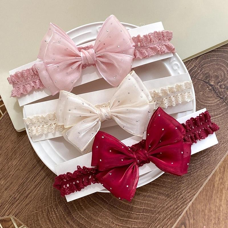 ลูกไม้สายรัดหัวเด็กโบว์สาวเจ้าหญิงสาวสายรัดผมยืดหยุ่นสำหรับเด็ก Bowknot สายรัดผมเด็ก อุปกรณ์เสริมผม