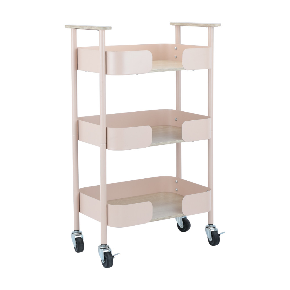 HomeHuk ชั้นวางของ 3 ชั้น พร้อมล้อ รุ่นวาเลน - สีชมพู/ธรรมชาติ