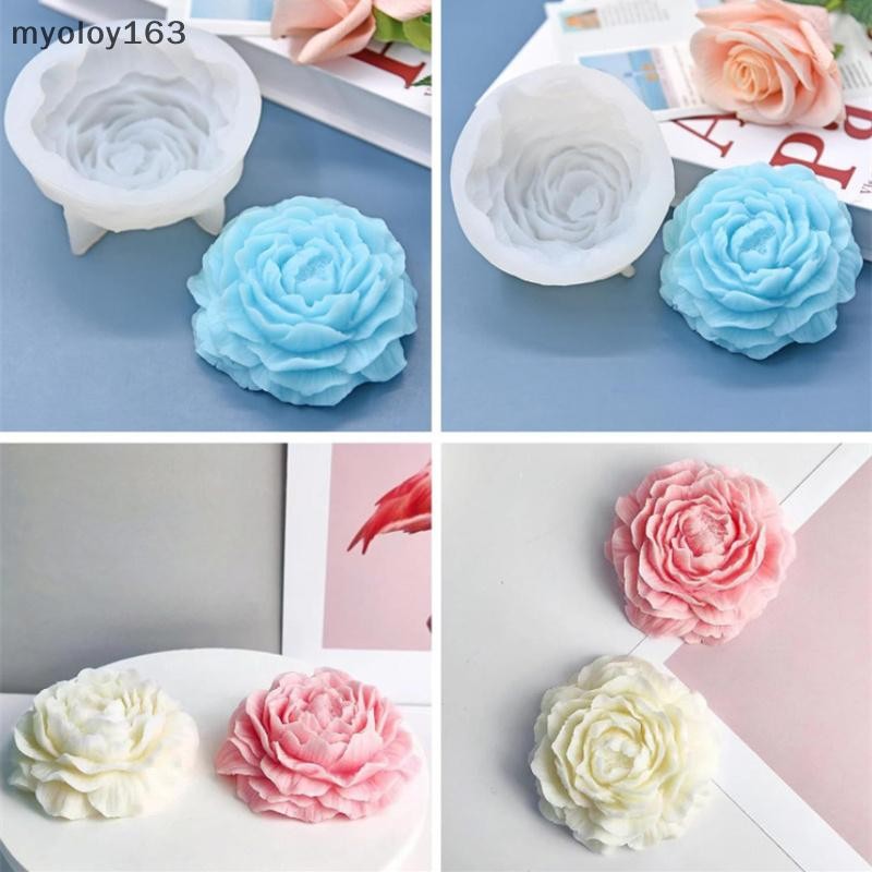 Myoloy 3D Peony เทียนแม่พิมพ์ซิลิโคน DIY บรรเทาดอกไม้สบู่เรซิ่นพลาสเตอร์ Mould ตกแต่งบ้านช็อคโกแลตเค้กน้ําแข็งเบเกอรี่ทําเครื่องมือของขวัญ TH