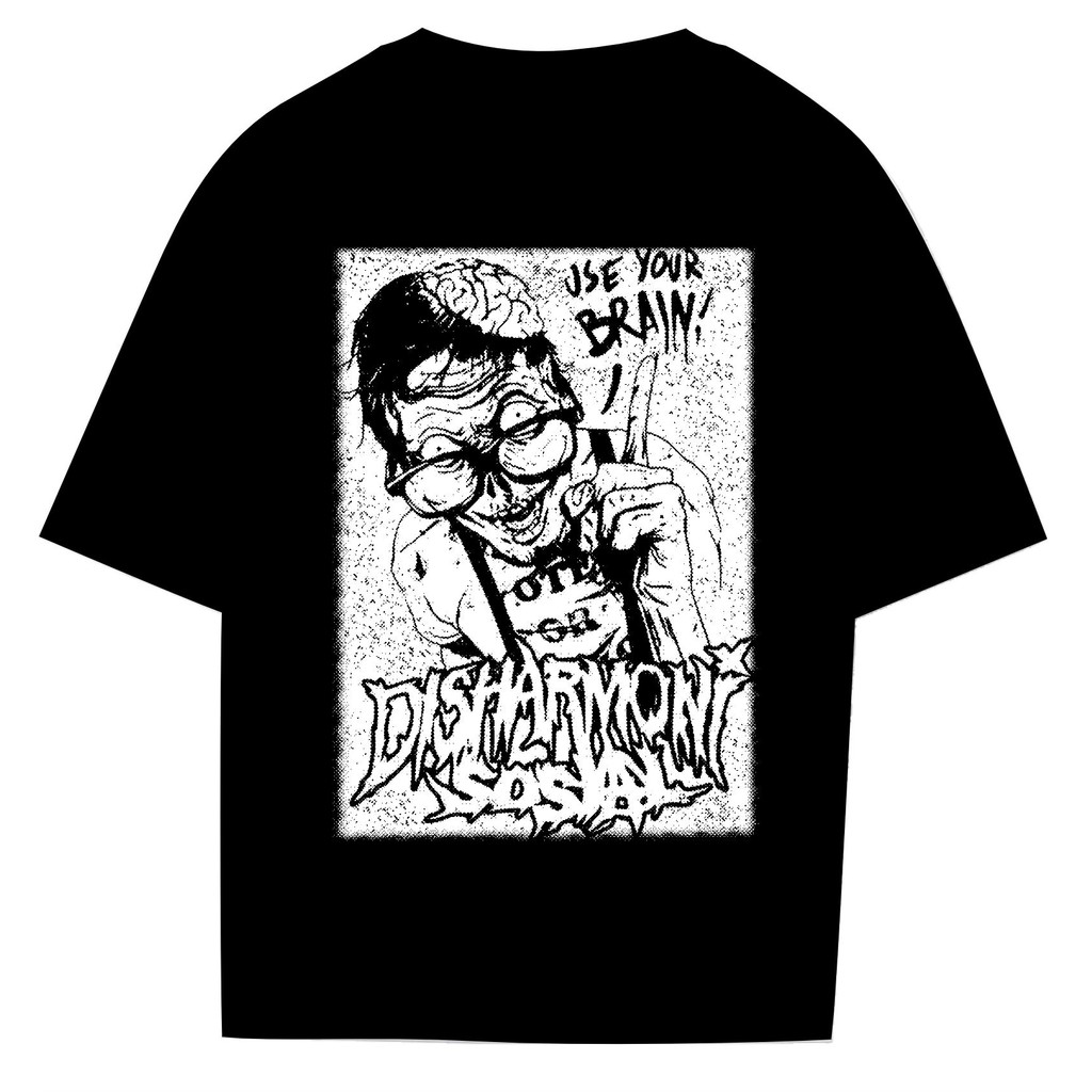 เสื้อยืด Distro Clothes 24s Cool Mens Tops DISHARMONI SOCIAL USE YOUR BRAIN