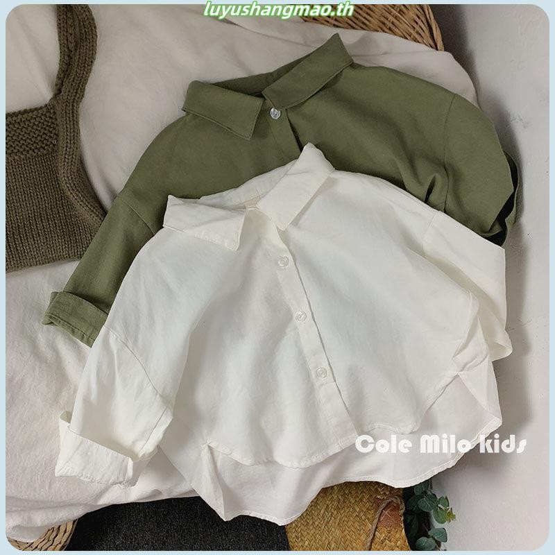 เสื้อเชิ้ต ผ้าฝ้าย และผ้าลินิน ทรงหลวม แฟชั่นฤดูใบไม้ผลิ และฤดูใบไม้ร่วง สไตล์เกาหลี สําหรับเด็กผู้ช