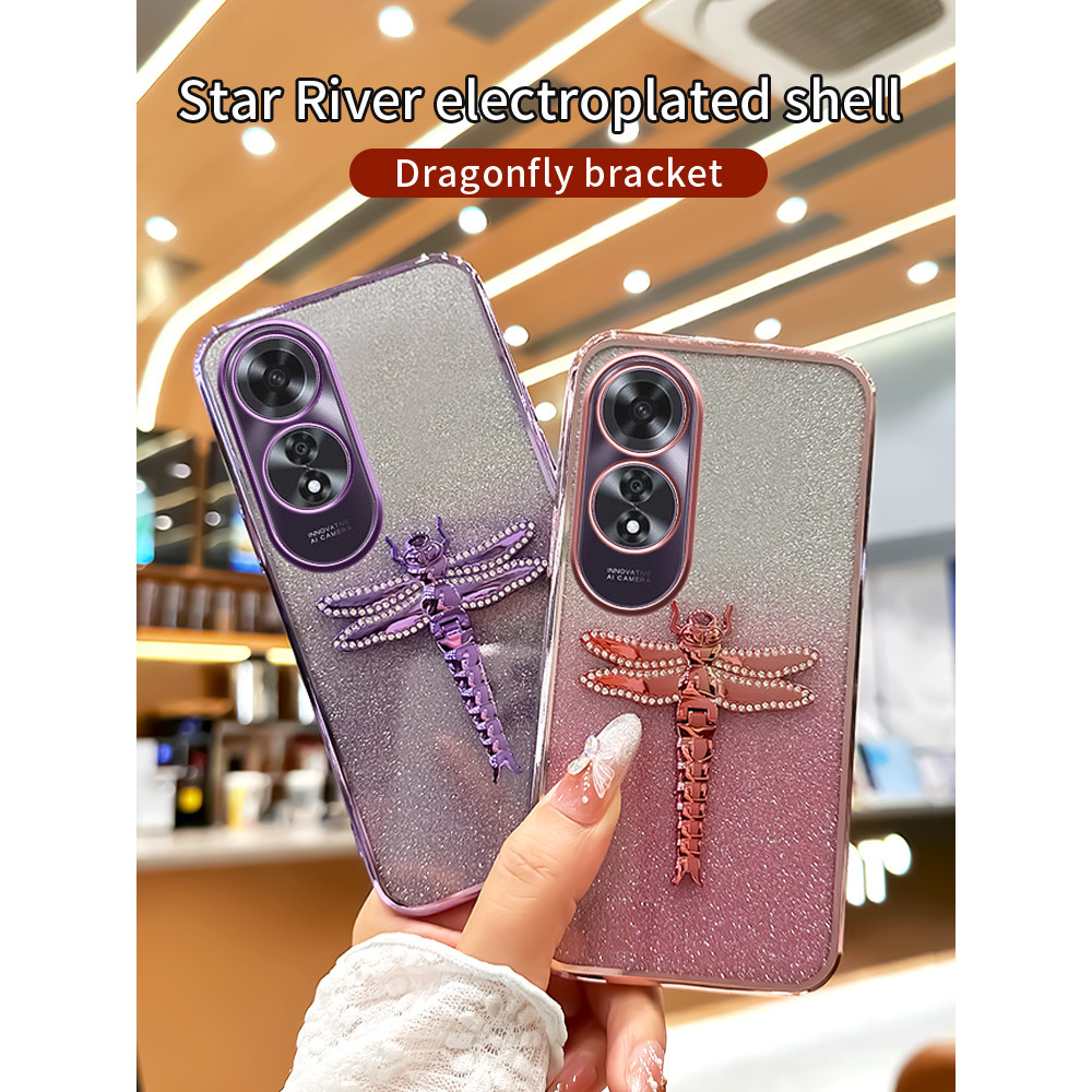 โทรศัพท์ฝาหลังสําหรับOppo A60 A72 A73 A58 A58x A59 A59s 4G 5Gชุบซิลิโคนอ่อนนุ่มGlitterสวยDragonfly B