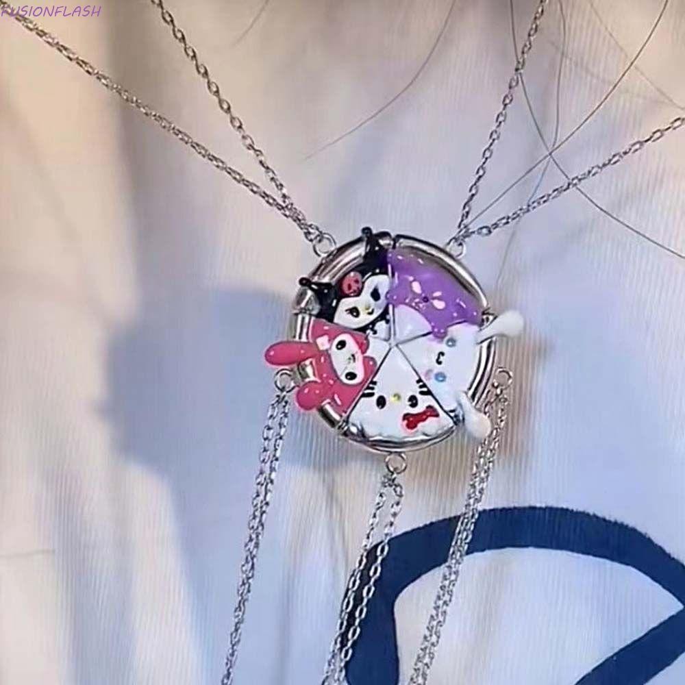 Fusionflash สร้อยคอแม่เหล็กของขวัญเพื่อน Simple Hello Kitty สร้อยคอคู่เย็บสร้อยคอ Kuromi Melody อะนิเมะสร้อยคอ
