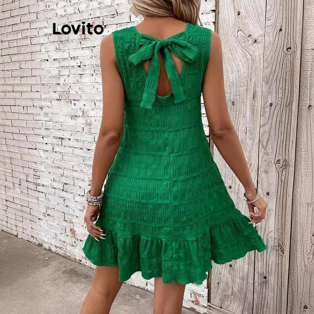 Lovito ชุดเดรสด้านหลังกุ๊นขอบเรียบหรูสำหรับผู้หญิง LNL72504