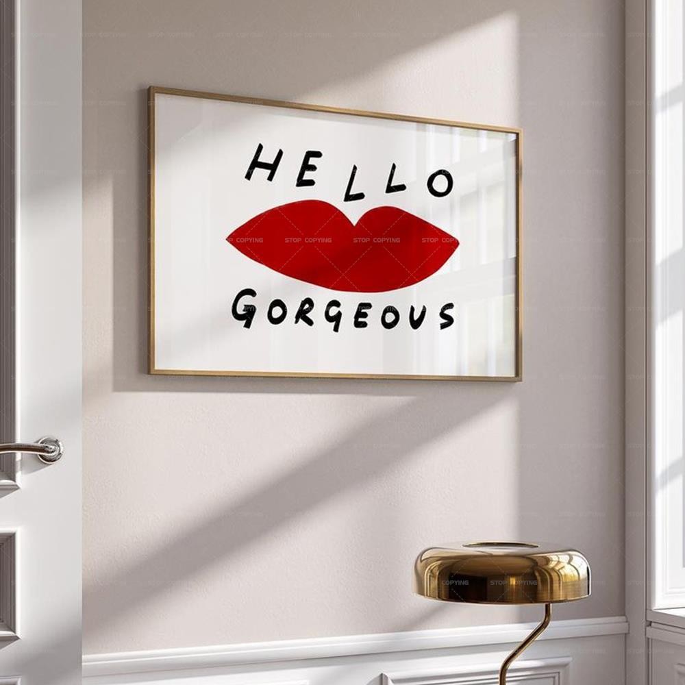 โมเดิร์น Nordic Minimalist Hello Gorgeovs คําคม Guest Check Art ภาพวาดผ้าใบโปสเตอร์สําหรับห้องนั่งเล