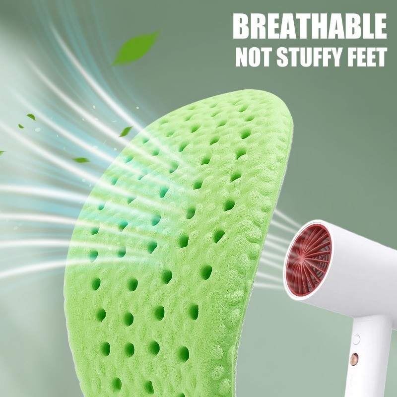 ผู้หญิงผู้ชายระงับกลิ่นกาย Breathable Shock Absorption Insoles ความยืดหยุ่นสูง Arch สนับสนุน Orthopedic นวดเบาะแทรกแผ่นรองเท้า