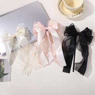 1 ชิ้นลูกไม้ผมโบว์คลิป Coquette Bow Barrettes ยาวหางริบบิ้นสําหรับผู้หญิงคริสต์มาสวาเลนไทน์งานแต่งงานพรหมอุปกรณ์เสริม