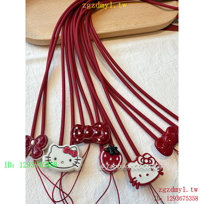 WIKW Encore สีแดงการ์ตูน KT Cat โทรศัพท์มือถือ Lanyard ซิลิโคนยาว u Disk พวงกุญแจ CCD กล้องหูฟังกรณี