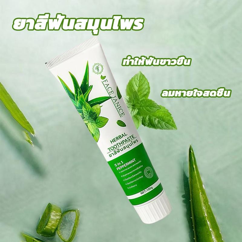 FJ 5 in 1 ยาสีฟันว่านหางจระเข้ ยาสีฟันสมุนไพร 100g ปากสด สูตรสมุนไพร อ่อน โยนและปลอดภัย   สีฟัน  สมุนไพร