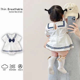 ฤดูร้อนใหม่สาววิทยาลัยสไตล์สามเหลี่ยม ชุดรอมเปอร์ 0-28 เดือนผ้าฝ้ายแท้น่ารักสไตล์เจ้าหญิงผายลมชุดบอดี้สูท