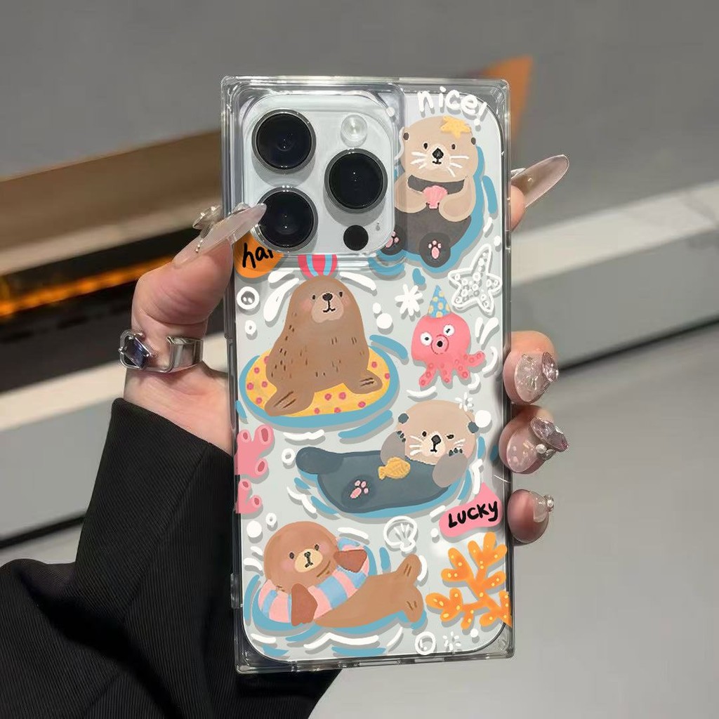 [Cube] Sea Otter Ice Crystal Cube เหมาะสําหรับ Apple 16ProMax/15/14 ยางนุ่ม Influencer iPhone13/12 เคสโทรศัพท์