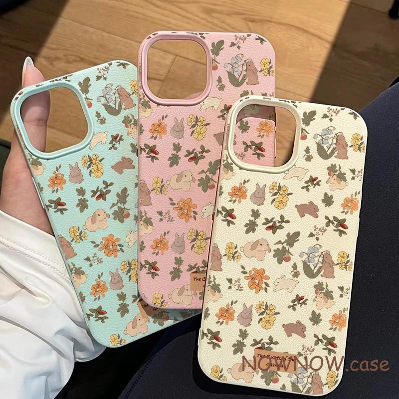 Iphone 16 15 14 13 12 11 Pro Max X XR XS Max 7 8 Plus INS กระต่ายน่ารักพร้อมดอกไม้ฤดูใบไม้ผลิเคสโทรศัพท์ปกอ่อน