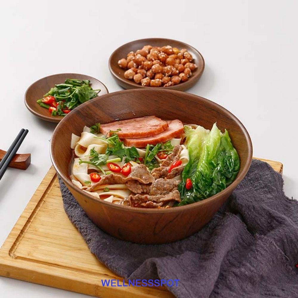 Wellnessspot ชามข้าว, ชามราเมนลายไม้ญี่ปุ่นเมลามีน, ซุปอ่างผสมสลัดลึกจําลองความจุขนาดใหญ่หรูหรา