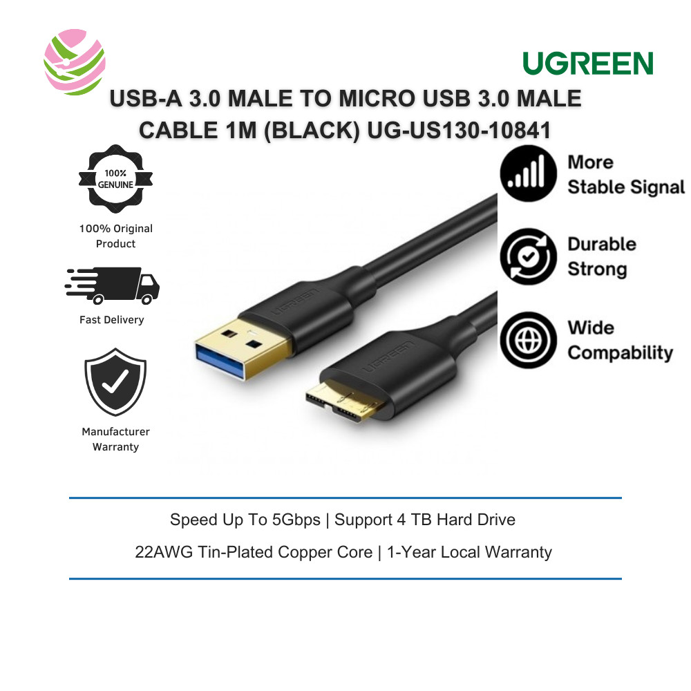 UGREEN USB-A 3.0 MAN TO MICRO USB 3.0 MAN CABLE SUPPORT 4 TB HARD DRIVES 1M (สีดํา) UG-US130-10841