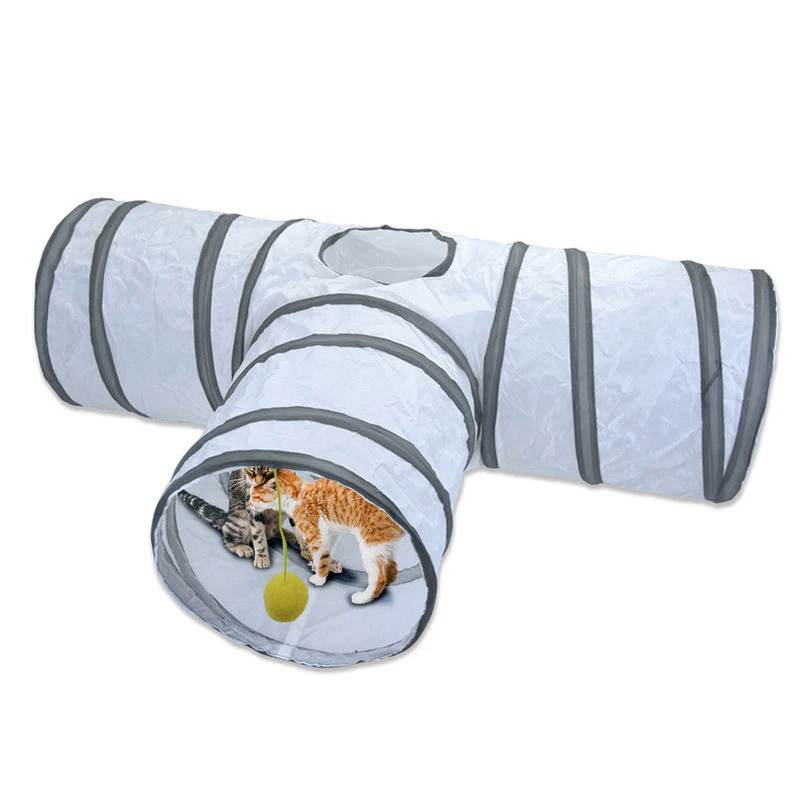 Indoor Cats Tunnel Toys Foldable Cat Cave Crinkle Tunnel With Hanging Ball Toys Cat Play Tunnels Ten