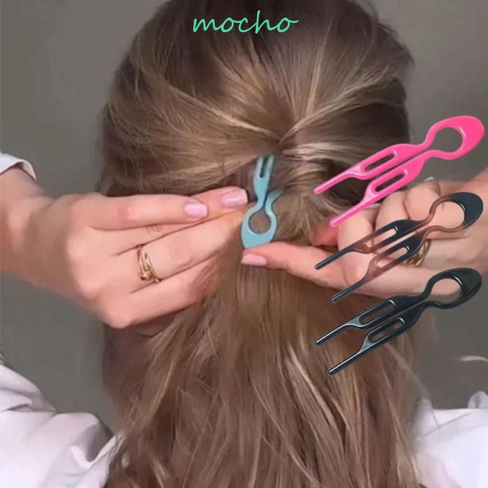 Mocho แท่งผมรูปตัวยู, พลาสติก Y2k ผม Bun, ของขวัญเรขาคณิต Headwear Hairpins Meatball Head กิ๊บติดผมทุกวัน