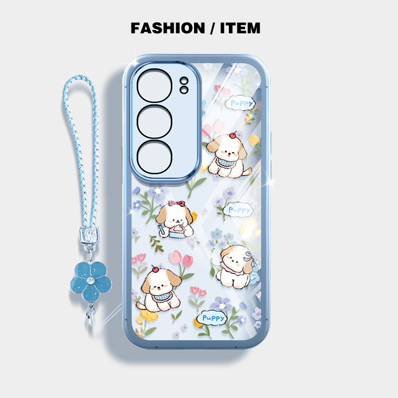 สําหรับ Vivo Y04 Y29S Y29 Y19S Y21d Y31d Y31 V29E Y200 5G 4G S17 V29 S17T 5G น่ารักลูกสุนัข Anti Fall โทรศัพท์ป้องกันกรณีดอกไม้เชือกแขวน