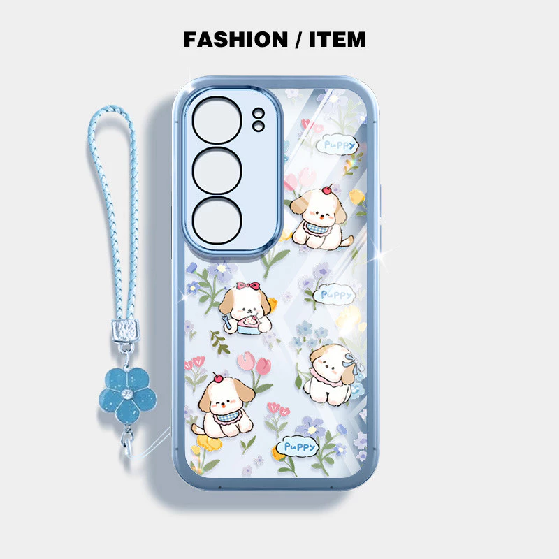 สําหรับ Vivo Y04 Y29S Y29 Y19S Y21d Y31d Y31 V29E Y200 5G 4G S17 V29 S17T 5G น่ารักลูกสุนัข Anti Fall โทรศัพท์ป้องกันกรณีดอกไม้เชือกแขวน