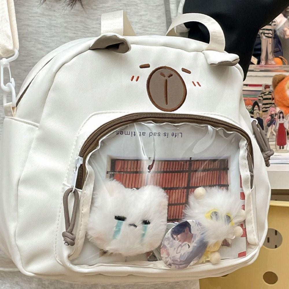 Cyberglide Transparent Itabag, กระเป๋าสะพาย Capybara สไตล์ญี่ปุ่นฮาราจูกุ, ป้ายแบบพกพาแสดงความจุขนาดใหญ่กระเป๋าผ้าใบลําลองนักเรียน