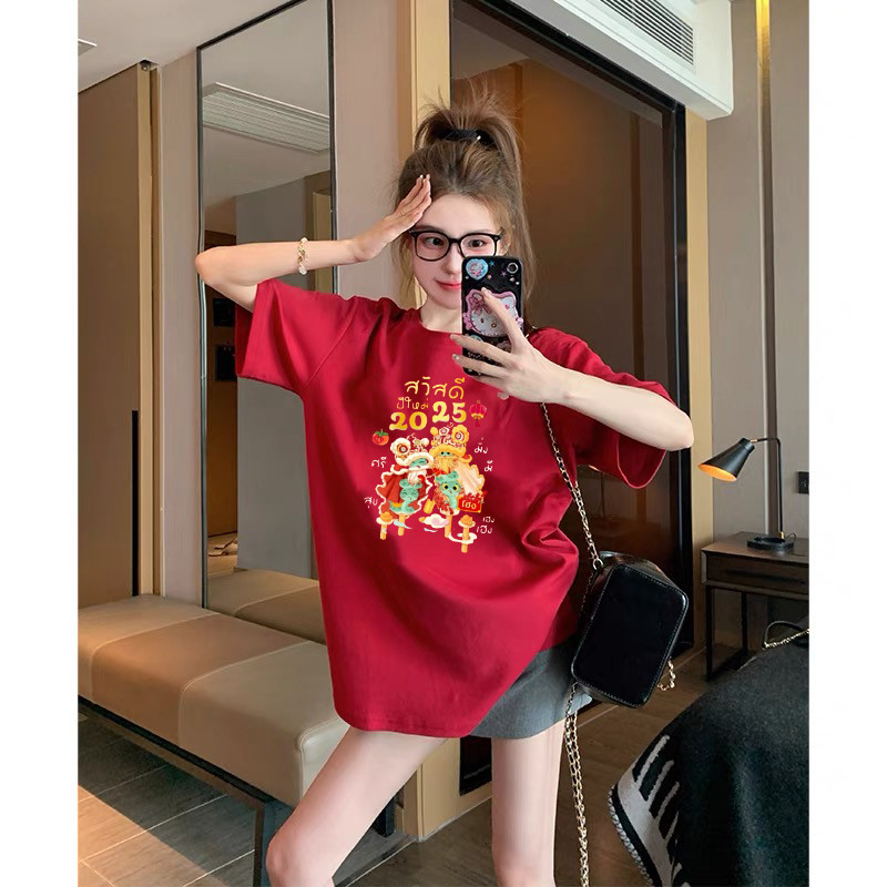 (จัดส่งตลอด 24 ชั่วโมง）Angle Official 2025เสื้อแดง ตรุษจีนมาแล้วจ้า พร้อมส่ง S-3XL ใส่สบาย ไม่หด ไม่ย้#3