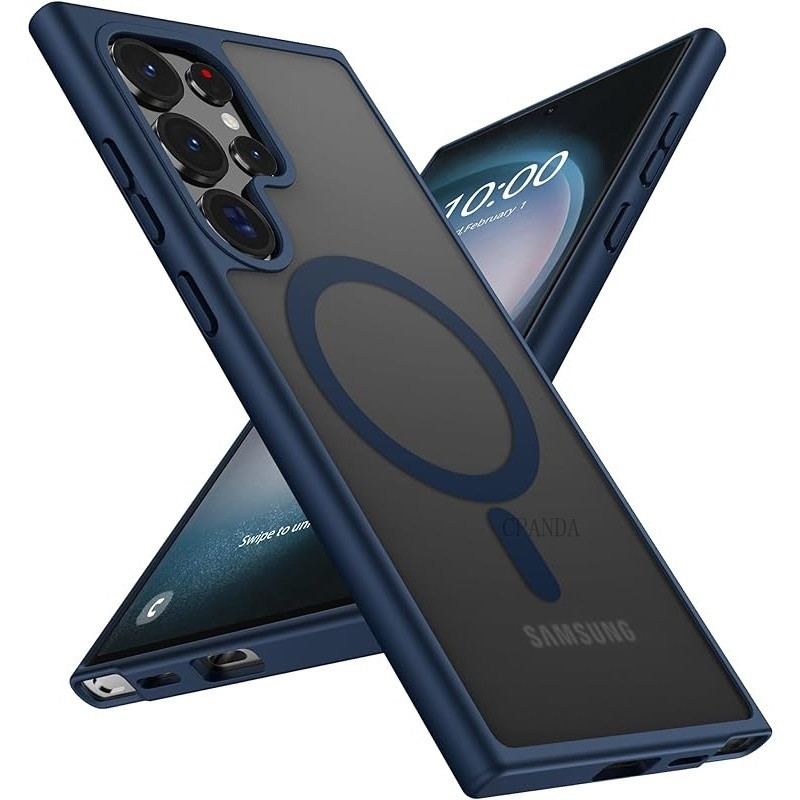 เคสแม่เหล็กด้านสําหรับ Samsung Galaxy S25/S24/S23/S22/S21 Ultra, [การป้องกันระดับทหาร] กันกระแทกโปร่งแสง Matte สําหรับ Samsung Galaxy S25 Ultra Case 6.8", สีฟ้า