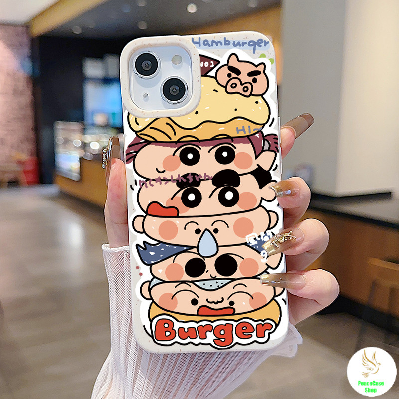 COD-ในไทย🔥เคสคู่รัก เครยอนชินจังแฮมเบอร์เกอร์ สําหรับ iPhone 7 8 X 11 12 13 14 15 TPUสีข้าวสาลีเคสโทรศัพท์ซิลิโคน Unisex
