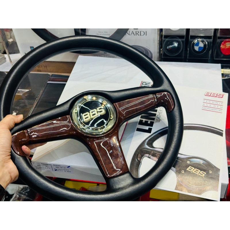 พวงมาลัย BBS 3 ก้าน ขนาด 14 นิ้ว งานเทียบ แท้ ลายคาบอน ดำ ขาว ลายไม้ wood carbon steering wheel พวงมาลัยแต่ง พวง ตรงรุ่น