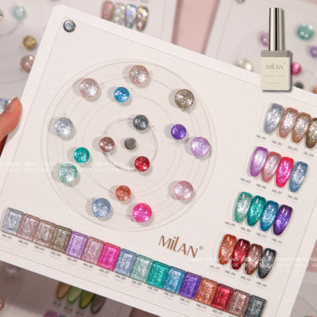 Milan 16 สี แฟชกลิตเตอร์ แพลตตินั่ม Platinum พร้อมชาร์ต สีเจล