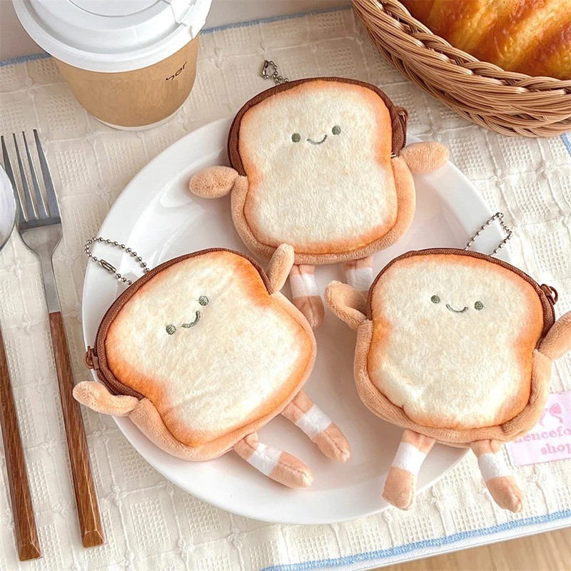 สร้างสรรค์ขนมปังปิ้งขนมปังตุ๊กตากระเป๋าใส่เหรียญ-แฟชั่น น่ารัก มินิที่เก็บกุญแจ-การ์ตูนกระเป๋าจี้-แต่งหน้าออแกไนเซอร์-มินิคีย์การ์ดหูฟังเก็บก