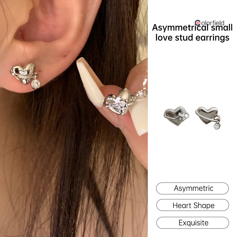 Colorfield ต่างหูหัวใจไม่สมมาตรต่างหูแฟชั่นเฉพาะกลุ่มต่างหูระดับไฮเอนด์สำหรับผู้หญิง