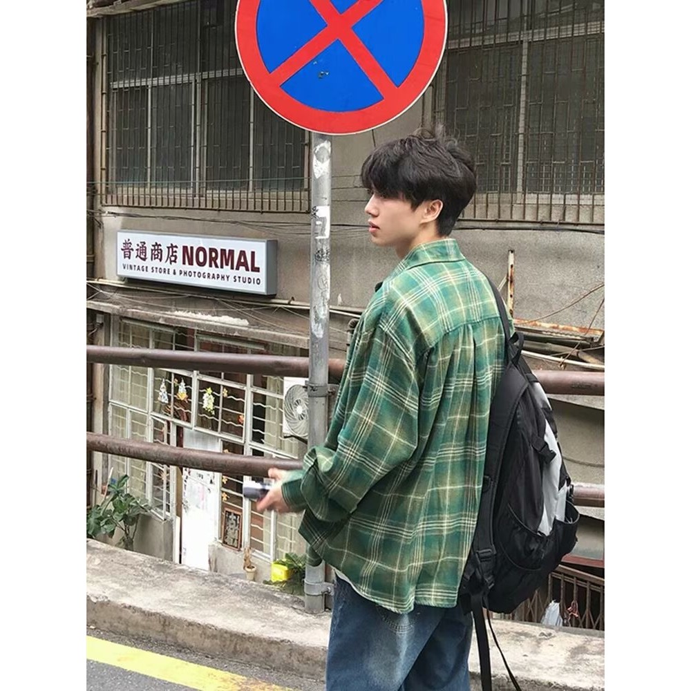 ฤดูใบไม้ผลิฤดูใบไม้ร่วงอินเทรนด์ความรู้สึกวัยรุ่นลายสก๊อตคู่ญี่ปุ่นย้อนยุคเสื้อแขนยาว