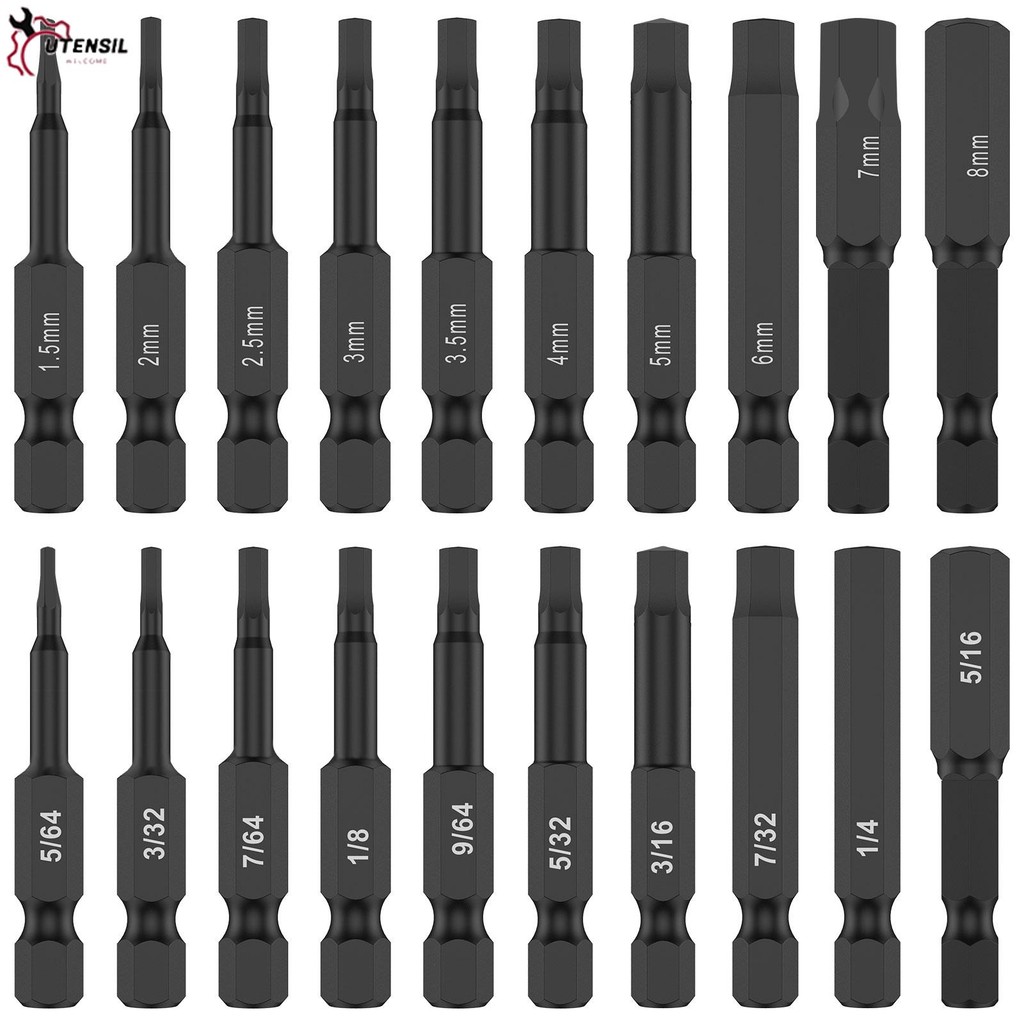 20 ชิ้น Hex ประแจเจาะชุด Bit S2 โลหะผสมเหล็ก Allen ไขควงเจาะบิตเมตริกและ Imperial SHOPSBC1912