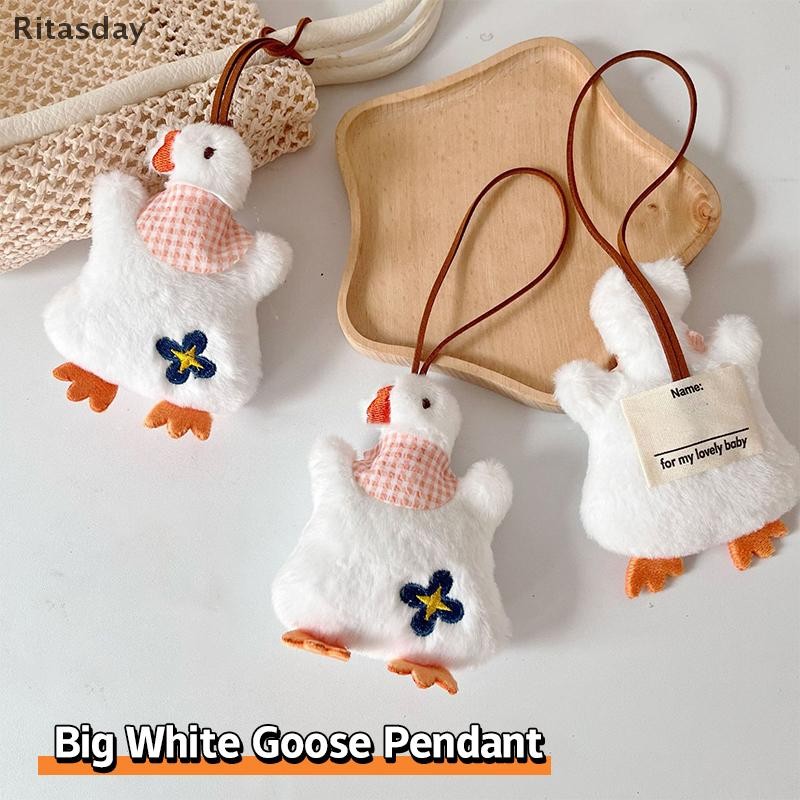 Ritasday น่ารักห่านสีขาวขนาดใหญ่ชื่อสติกเกอร์จี้การ์ตูนตุ๊กตาสัตว์ตุ๊กตาพวงกุญแจ Anti-Lost ชื่อแท็ก Charm กระเป๋าแขวนตกแต่งใหม่