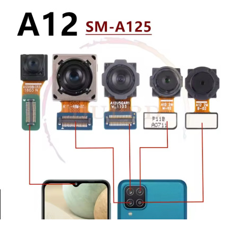 กล้องด้านหน้าด้านหลังสําหรับ Samsung Galaxy A12 A125 Frontal Selfie กลับ Facing กล้องโมดูล Flex Repair อะไหล่