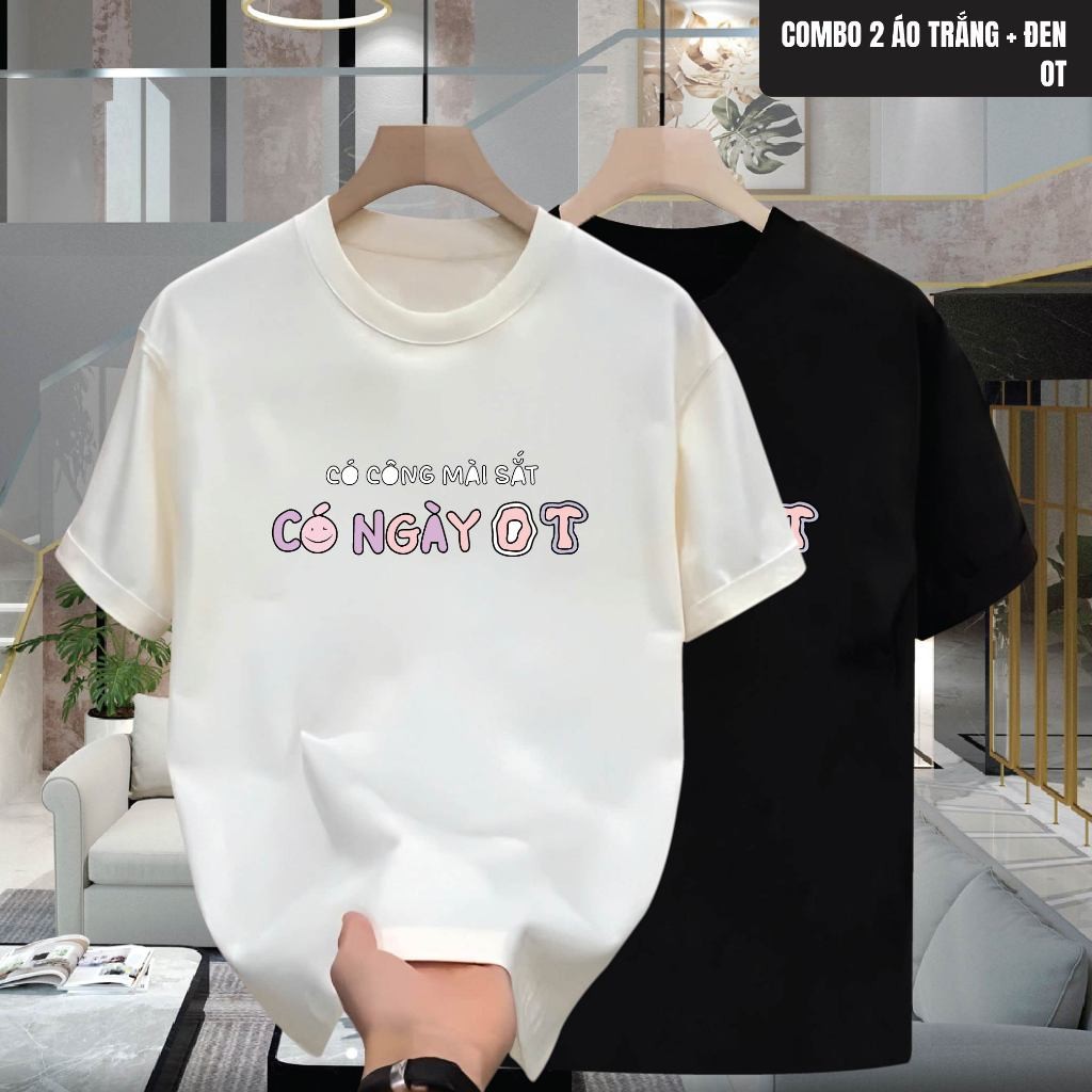 ที OT เสื้อยืดคอกลมทรงปกติสําหรับผู้ชายและผู้หญิงเสื้อยืด ไม่จํากัดเพศ พร้อมผ้าคอตตอนยืด 4 ทาง แบบหน