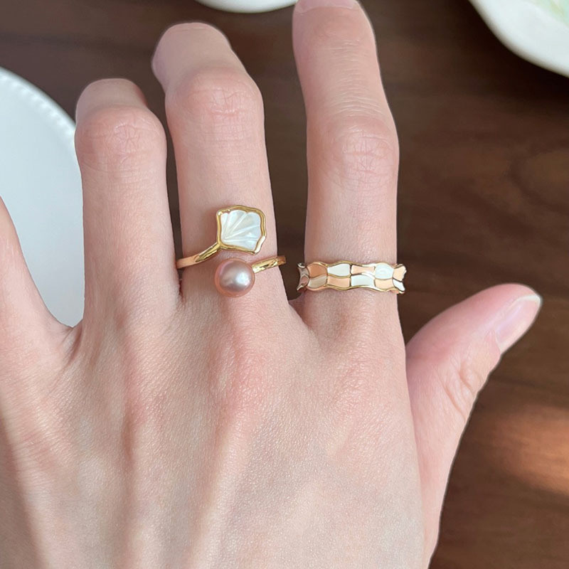 Gmai Seashell Drip Glaze Water Wave แหวนแฟชั่น เครื่องประดับสำหรับผู้หญิง เหมาะสำหรับวันหยุดชายหาดในฤดูร้อน