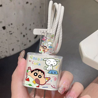 ชุดนอน Crayon Shin chan 20W สายชาร์จข้อมูลฝาครอบป้องกันเหมาะสําหรับ iPhone 14/15/16 Anti Break