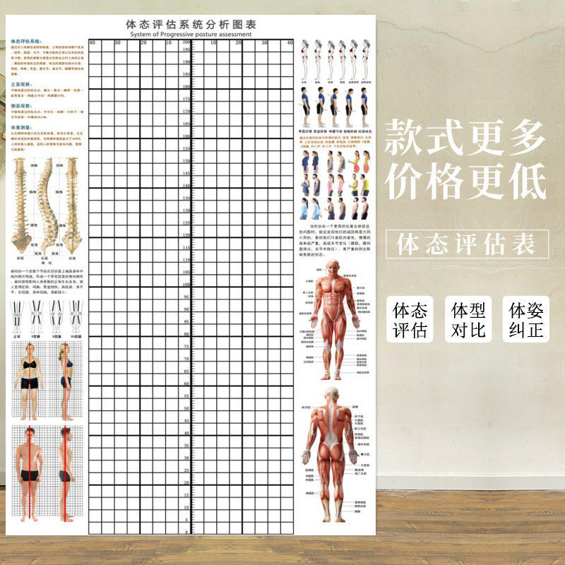 แผนภูมิการประเมินท่าไม่ดียิมโยคะการศึกษาส่วนตัวท่าทางทดสอบห้องท่าทางแก้ไขแผนภูมิท่าทางการประเมินแผ่นสติ๊กเกอร์ติดผนัง